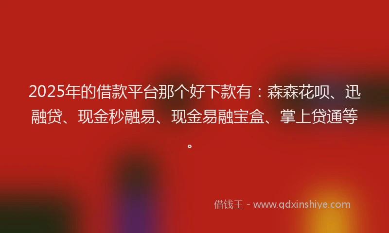2025年的借款平台那个好下款有：森森花呗、迅融贷、现金秒融易、现金易融宝盒、掌上贷通等。
