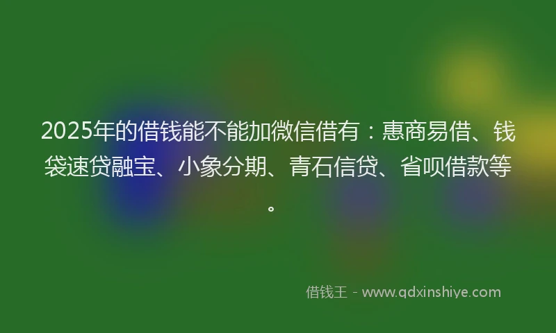 2025年的借钱能不能加微信借有：惠商易借、钱袋速贷融宝、小象分期、青石信贷、省呗借款等。