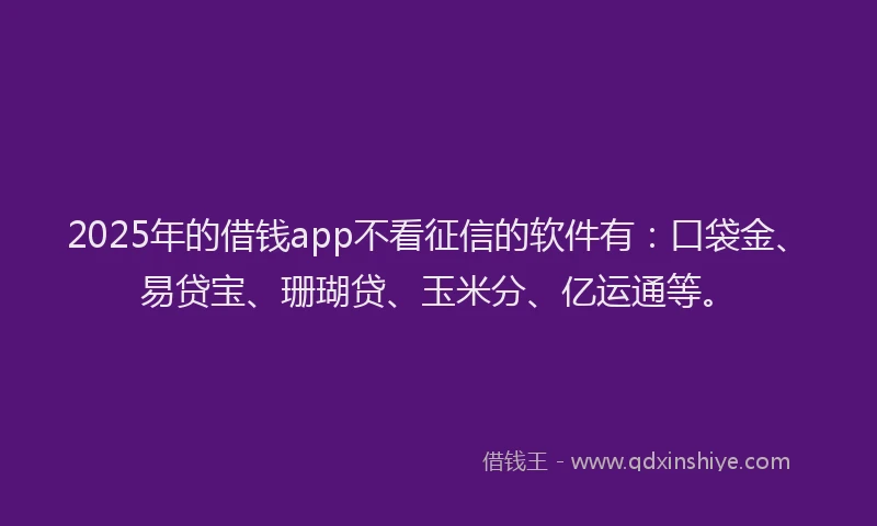 2025年的借钱app不看征信的软件有：口袋金、易贷宝、珊瑚贷、玉米分、亿运通等。