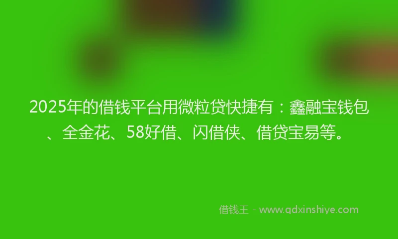 2025年的借钱平台用微粒贷快捷有：鑫融宝钱包、全金花、58好借、闪借侠、借贷宝易等。