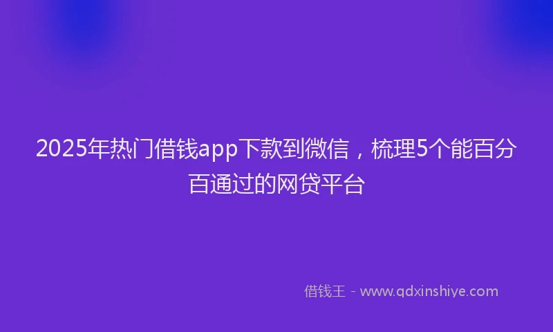 2025年热门借钱app下款到微信，梳理5个能百分百通过的网贷平台