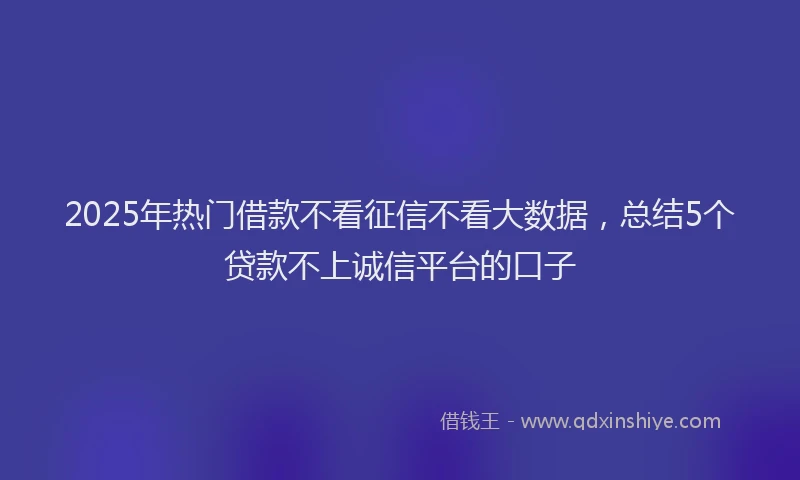 2025年热门借款不看征信不看大数据，总结5个贷款不上诚信平台的口子