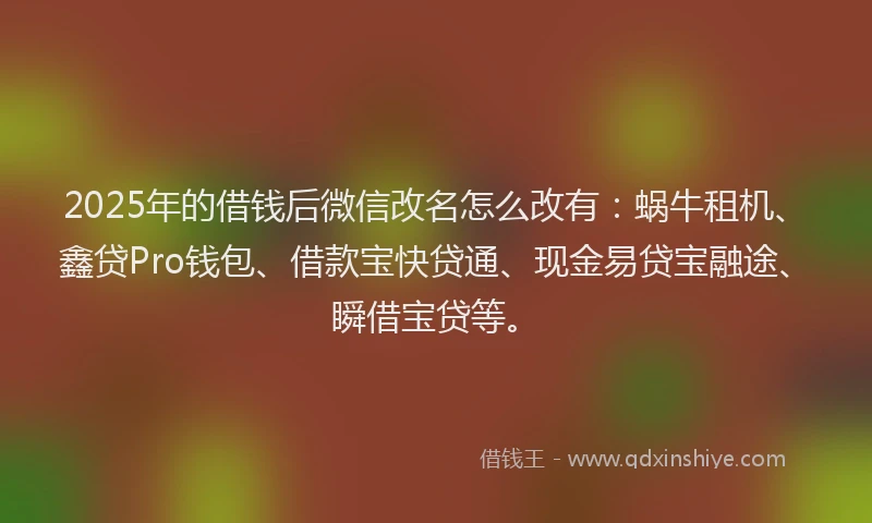 2025年的借钱后微信改名怎么改有：蜗牛租机、鑫贷Pro钱包、借款宝快贷通、现金易贷宝融途、瞬借宝贷等。
