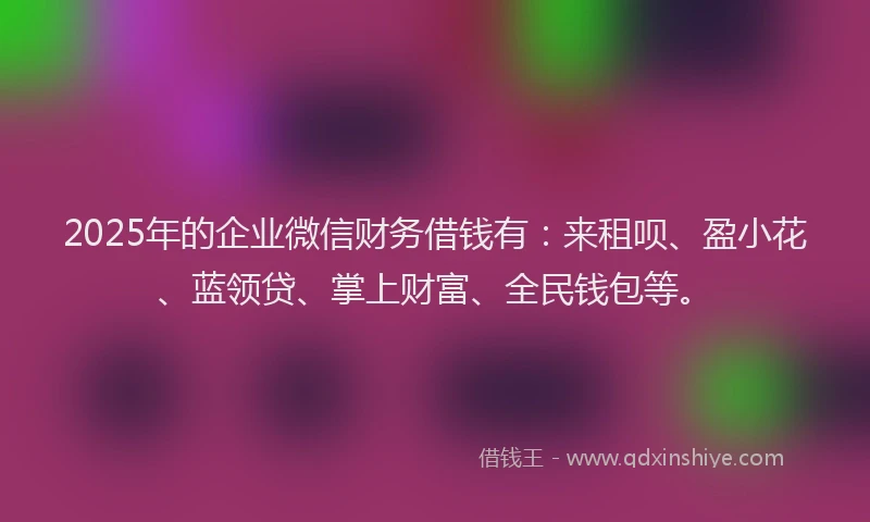 2025年的企业微信财务借钱有：来租呗、盈小花、蓝领贷、掌上财富、全民钱包等。
