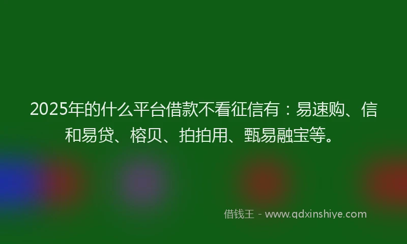 2025年的什么平台借款不看征信有：易速购、信和易贷、榕贝、拍拍用、甄易融宝等。