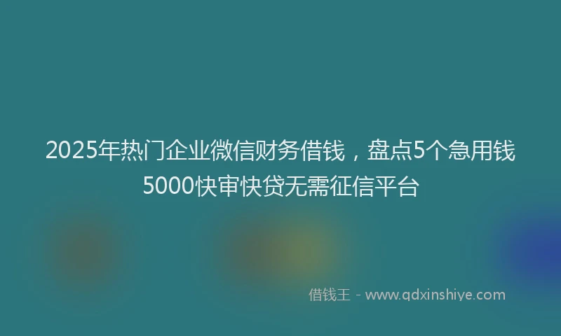 2025年热门企业微信财务借钱，盘点5个急用钱5000快审快贷无需征信平台
