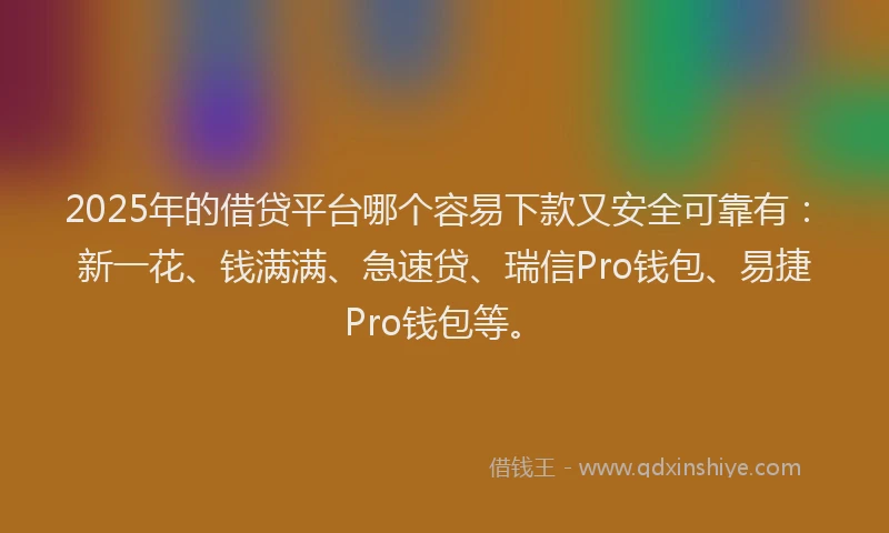 2025年的借贷平台哪个容易下款又安全可靠有：新一花、钱满满、急速贷、瑞信Pro钱包、易捷Pro钱包等。