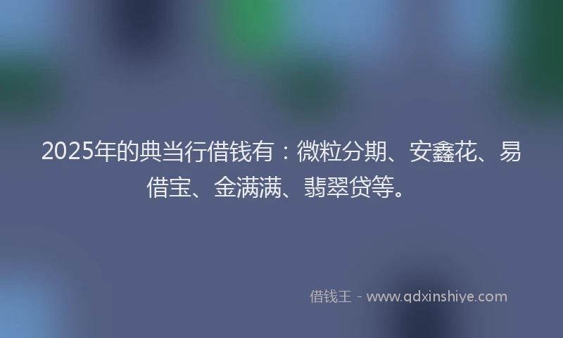2025年的典当行借钱有：微粒分期、安鑫花、易借宝、金满满、翡翠贷等。