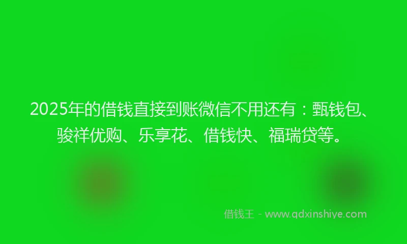 2025年的借钱直接到账微信不用还有：甄钱包、骏祥优购、乐享花、借钱快、福瑞贷等。