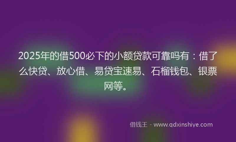 2025年的借500必下的小额贷款可靠吗有：借了么快贷、放心借、易贷宝速易、石榴钱包、银票网等。
