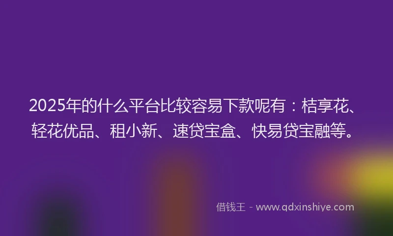 2025年的什么平台比较容易下款呢有：桔享花、轻花优品、租小新、速贷宝盒、快易贷宝融等。