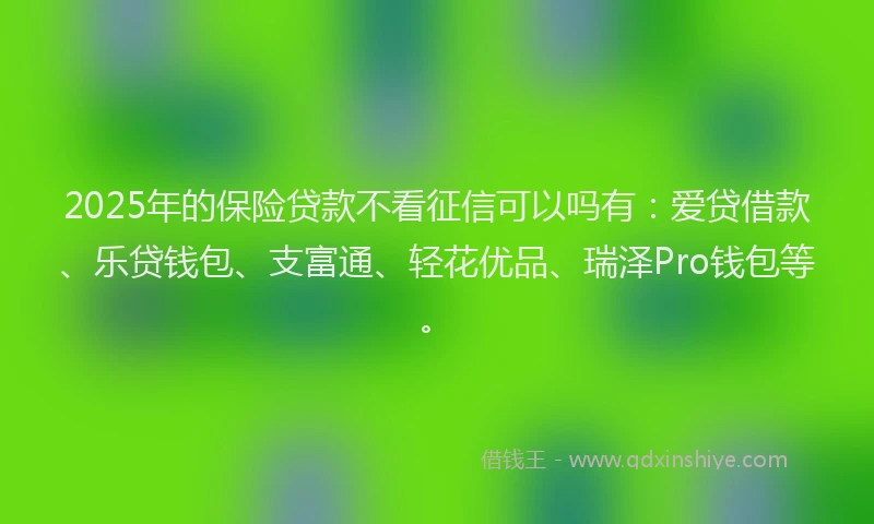 2025年的保险贷款不看征信可以吗有:爱贷借款、乐贷钱包、支富通、轻花优品、瑞泽Pro钱包等。