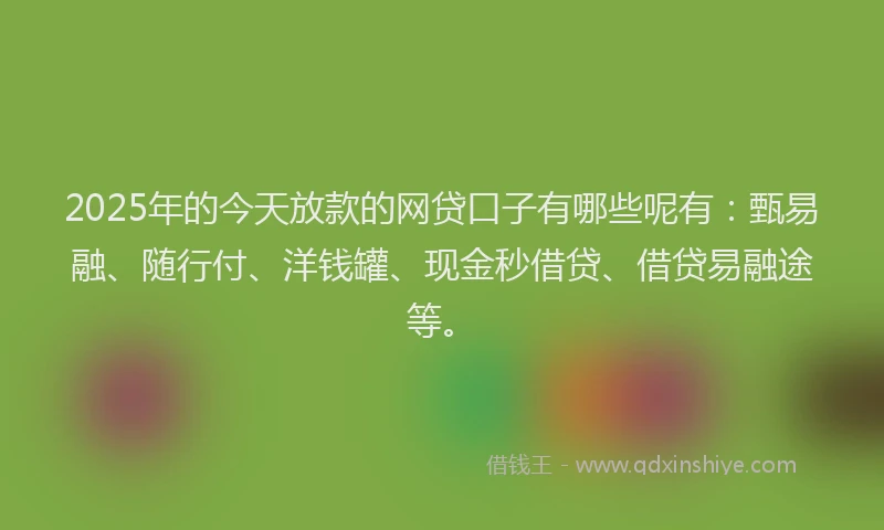 2025年的今天放款的网贷口子有哪些呢有：甄易融、随行付、洋钱罐、现金秒借贷、借贷易融途等。