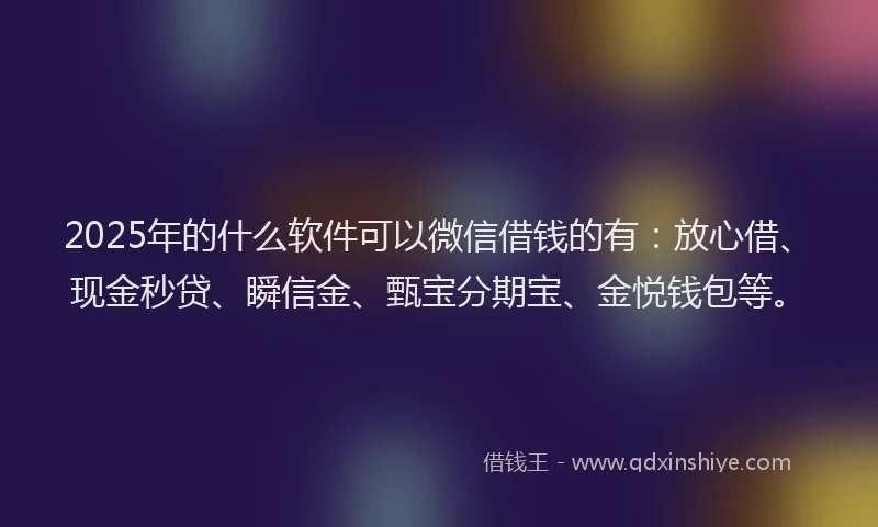 2025年的什么软件可以微信借钱的有：放心借、现金秒贷、瞬信金、甄宝分期宝、金悦钱包等。