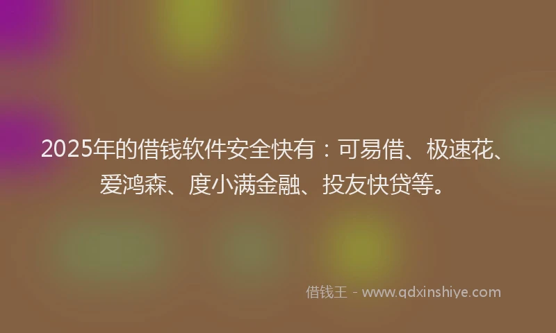 2025年的借钱软件安全快有：可易借、极速花、爱鸿森、度小满金融、投友快贷等。