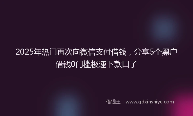 2025年热门再次向微信支付借钱，分享5个黑户借钱0门槛极速下款口子