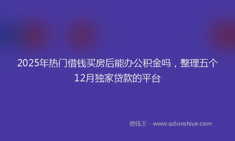 2025年热门借钱买房后能办公积金吗，整理五个12月独家贷款的平台