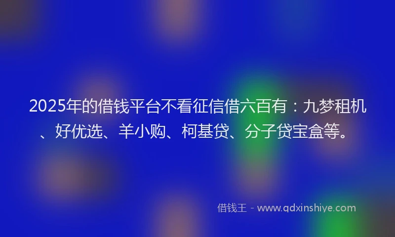 2025年的借钱平台不看征信借六百有：九梦租机、好优选、羊小购、柯基贷、分子贷宝盒等。