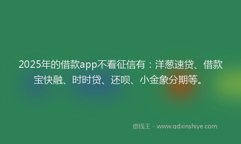 2025年的借款app不看征信有：洋葱速贷、借款宝快融、时时贷、还呗、小金象分期等。