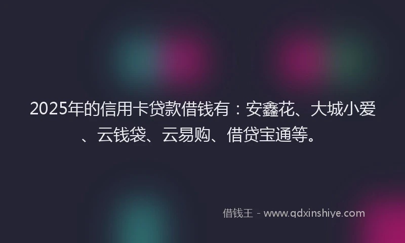 2025年的信用卡贷款借钱有：安鑫花、大城小爱、云钱袋、云易购、借贷宝通等。