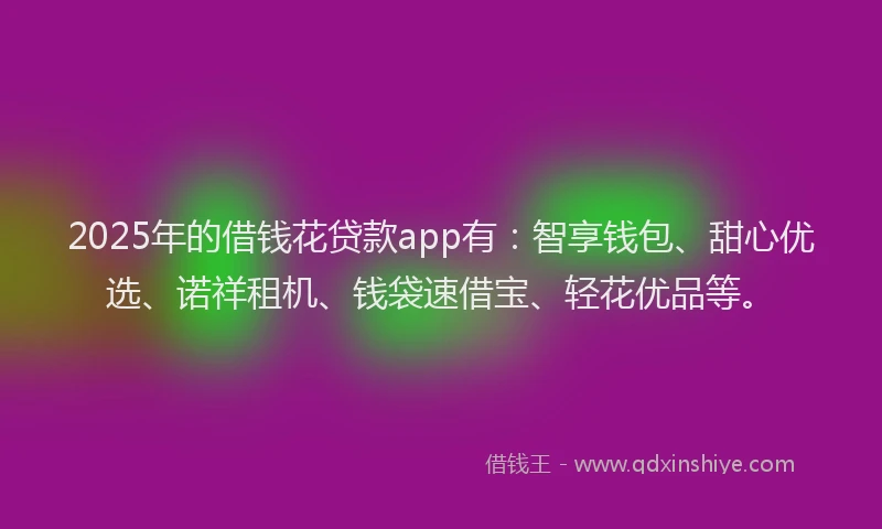 2025年的借钱花贷款app有：智享钱包、甜心优选、诺祥租机、钱袋速借宝、轻花优品等。