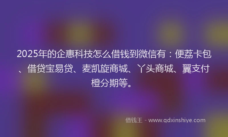2025年的企惠科技怎么借钱到微信有：便荔卡包、借贷宝易贷、麦凯旋商城、丫头商城、翼支付橙分期等。
