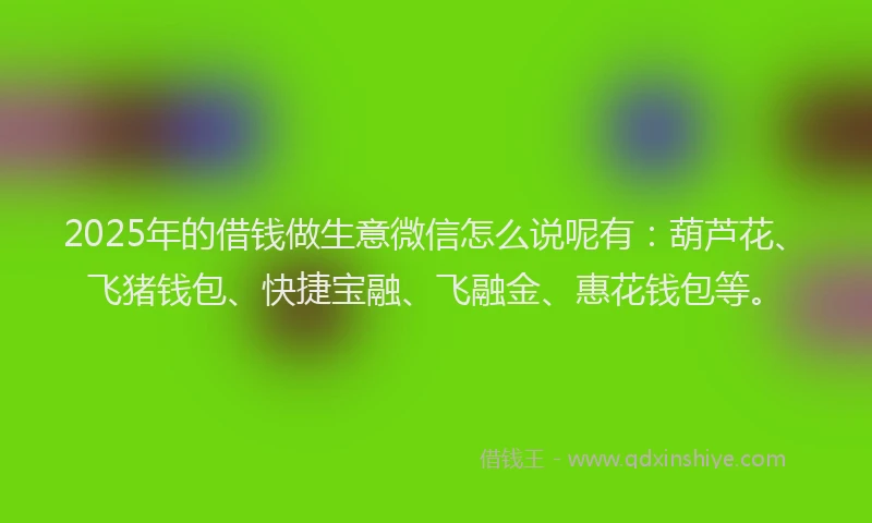 2025年的借钱做生意微信怎么说呢有：葫芦花、飞猪钱包、快捷宝融、飞融金、惠花钱包等。