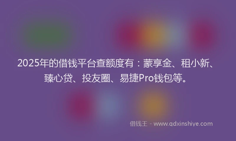 2025年的借钱平台查额度有：蒙享金、租小新、臻心贷、投友圈、易捷Pro钱包等。