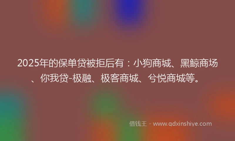 2025年的保单贷被拒后有：小狗商城、黑鲸商场、你我贷-极融、极客商城、兮悦商城等。