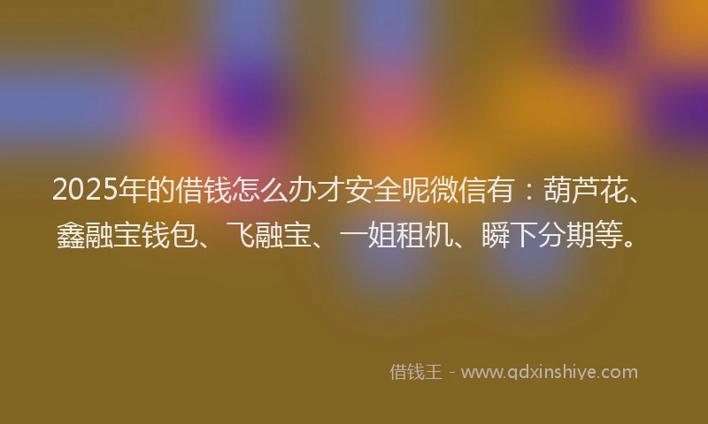 2025年的借钱怎么办才安全呢微信有：葫芦花、鑫融宝钱包、飞融宝、一姐租机、瞬下分期等。