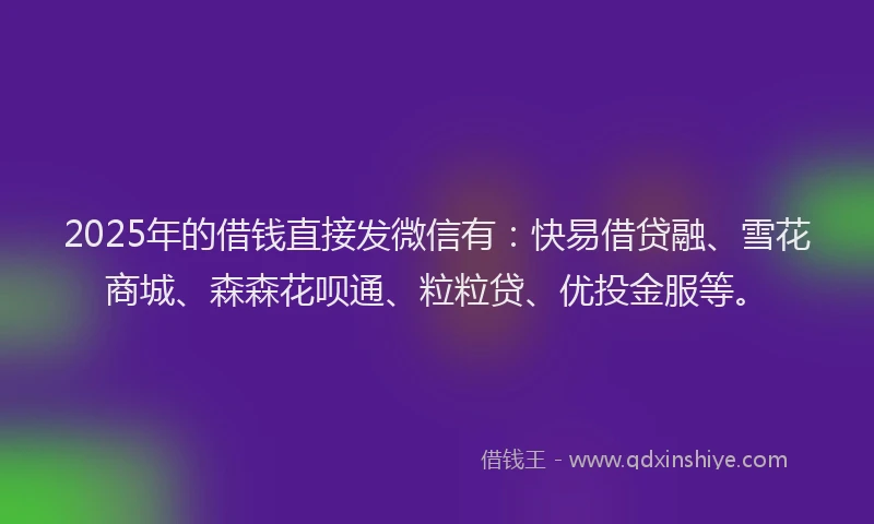 2025年的借钱直接发微信有：快易借贷融、雪花商城、森森花呗通、粒粒贷、优投金服等。