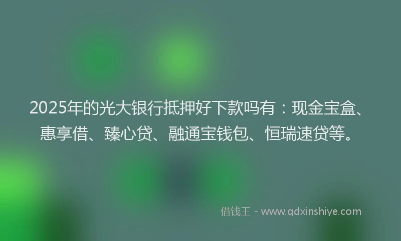 2025年的光大银行抵押好下款吗有：现金宝盒、惠享借、臻心贷、融通宝钱包、恒瑞速贷等。