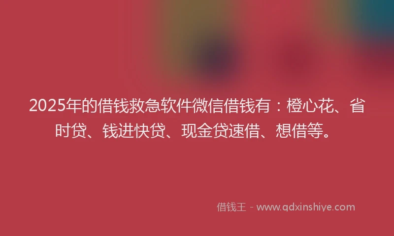 2025年的借钱救急软件微信借钱有：橙心花、省时贷、钱进快贷、现金贷速借、想借等。
