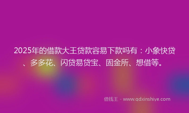 2025年的借款大王贷款容易下款吗有：小象快贷、多多花、闪贷易贷宝、固金所、想借等。