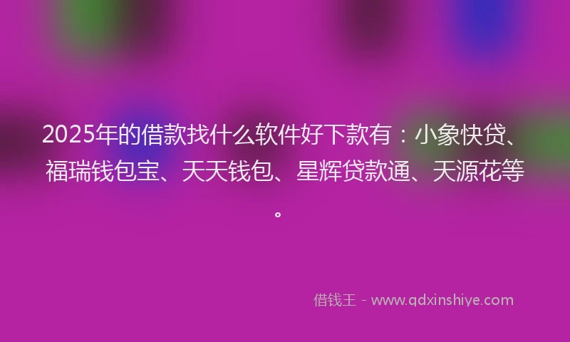 2025年的借款找什么软件好下款有：小象快贷、福瑞钱包宝、天天钱包、星辉贷款通、天源花等。