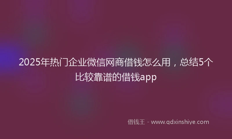 2025年热门企业微信网商借钱怎么用，总结5个比较靠谱的借钱app
