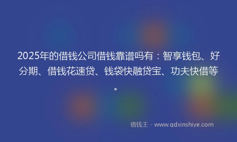 2025年的借钱公司借钱靠谱吗有：智享钱包、好分期、借钱花速贷、钱袋快融贷宝、功夫快借等。