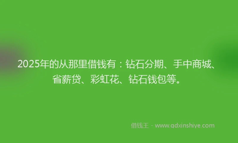 2025年的从那里借钱有：钻石分期、手中商城、省薪贷、彩虹花、钻石钱包等。