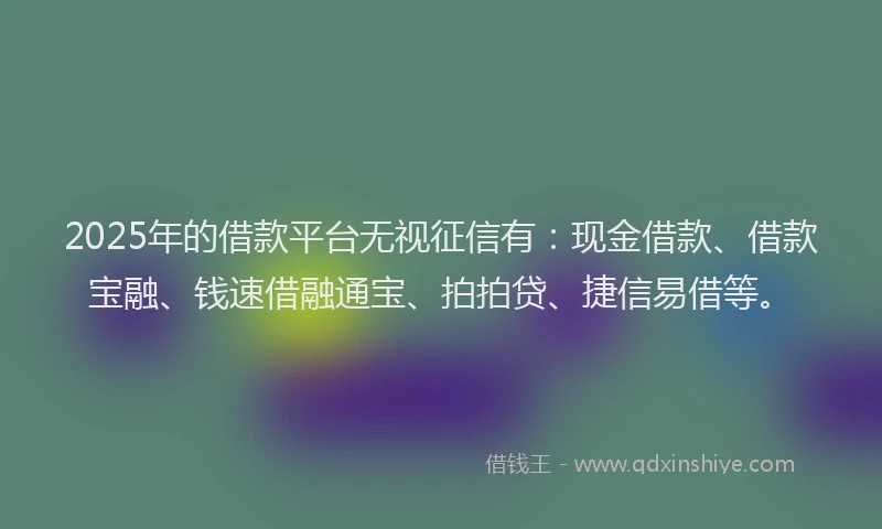 2025年的借款平台无视征信有：现金借款、借款宝融、钱速借融通宝、拍拍贷、捷信易借等。
