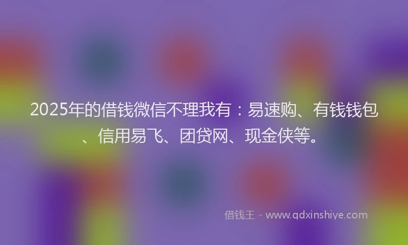 2025年的借钱微信不理我有：易速购、有钱钱包、信用易飞、团贷网、现金侠等。