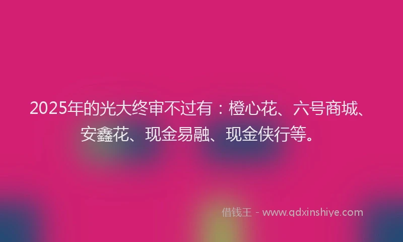2025年的光大终审不过有：橙心花、六号商城、安鑫花、现金易融、现金侠行等。