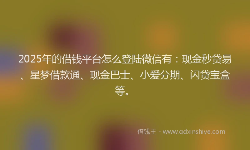 2025年的借钱平台怎么登陆微信有：现金秒贷易、星梦借款通、现金巴士、小爱分期、闪贷宝盒等。