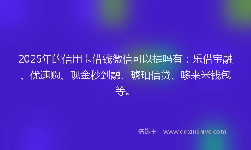 2025年的信用卡借钱微信可以提吗有：乐借宝融、优速购、现金秒到融、琥珀信贷、哆来米钱包等。