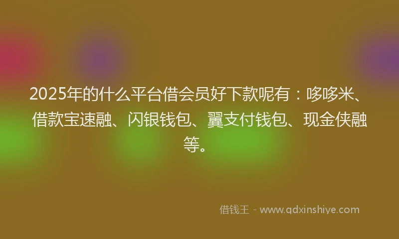 2025年的什么平台借会员好下款呢有：哆哆米、借款宝速融、闪银钱包、翼支付钱包、现金侠融等。