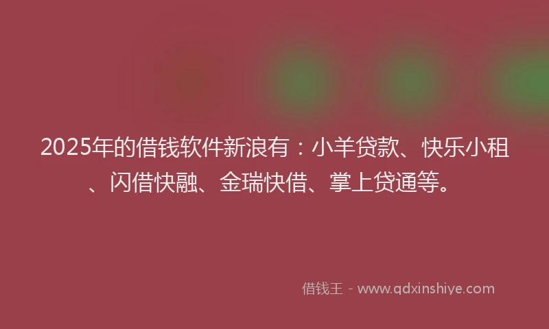2025年的借钱软件新浪有：小羊贷款、快乐小租、闪借快融、金瑞快借、掌上贷通等。