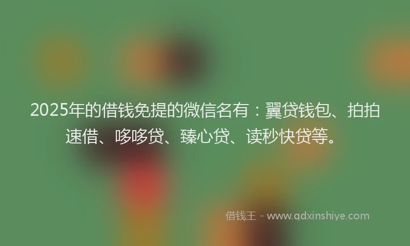 2025年的借钱免提的微信名有：翼贷钱包、拍拍速借、哆哆贷、臻心贷、读秒快贷等。