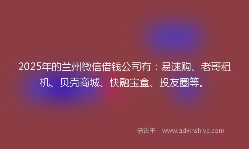 2025年的兰州微信借钱公司有：易速购、老哥租机、贝壳商城、快融宝盒、投友圈等。