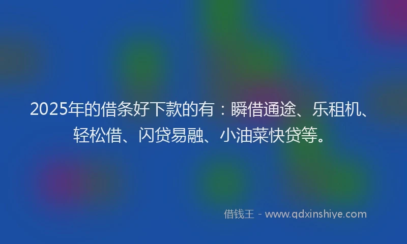 2025年的借条好下款的有：瞬借通途、乐租机、轻松借、闪贷易融、小油菜快贷等。