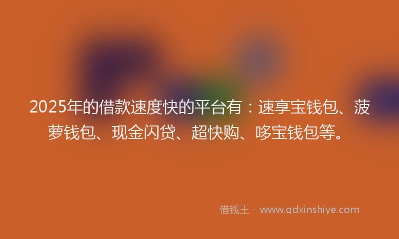 2025年的借款速度快的平台有：速享宝钱包、菠萝钱包、现金闪贷、超快购、哆宝钱包等。