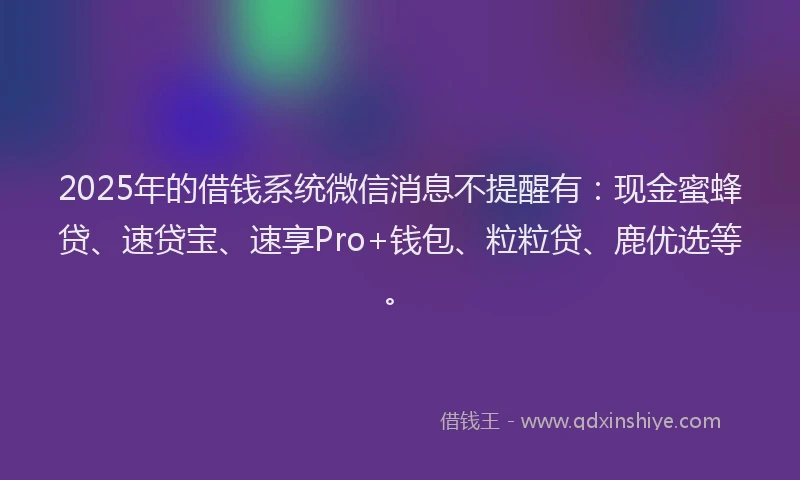 2025年的借钱系统微信消息不提醒有：现金蜜蜂贷、速贷宝、速享Pro+钱包、粒粒贷、鹿优选等。